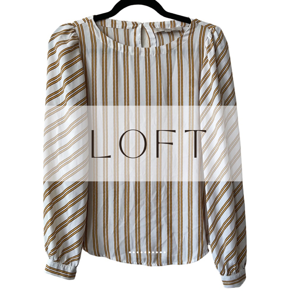 LOFT Women's Striped Blouse - White and Gld